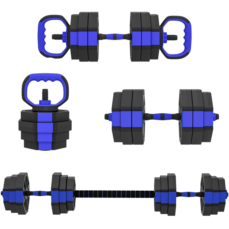 SPORTNOW Ensemble d'haltères musculation 4 en 1 haltère réglable 25 kg kettlebell, barre de musculation support pour pompes bleu