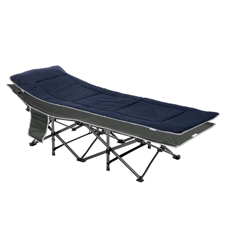 Outsunny Lettino Pieghevole da Campeggio per Adulti con Cuscino e Borsa Trasporto, 188x64.5x53cm - Blu
