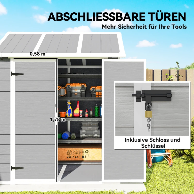 Outsunny Gartenhaus, Gartenschuppen mit Fenster, verschließbare Tür, Kunststoff, Grau(m-8)
