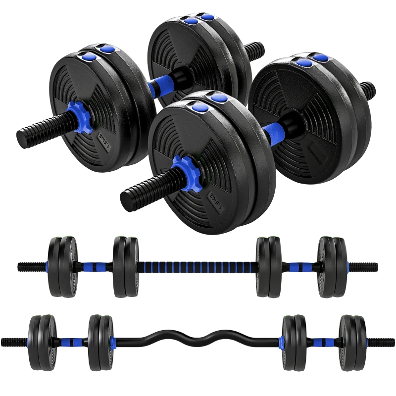 SPORTNOW Kit de pesas musculación pesas ajustables 15 kg 3 en 1, set de peso ajustable con barra de extensión negro