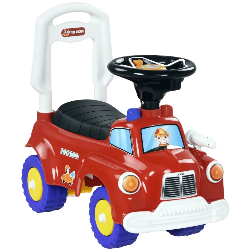 AIYAPLAY Carro Andador para Crianças com Desenho de Camião de Bombeiros 3 Luzes Música e Compartimento de Arrumação 49x24x42 cm Vermelho