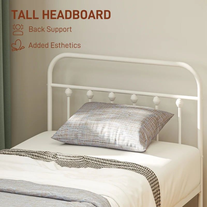 HOMCOM Single Minimalistic Metal Bed Frame - White