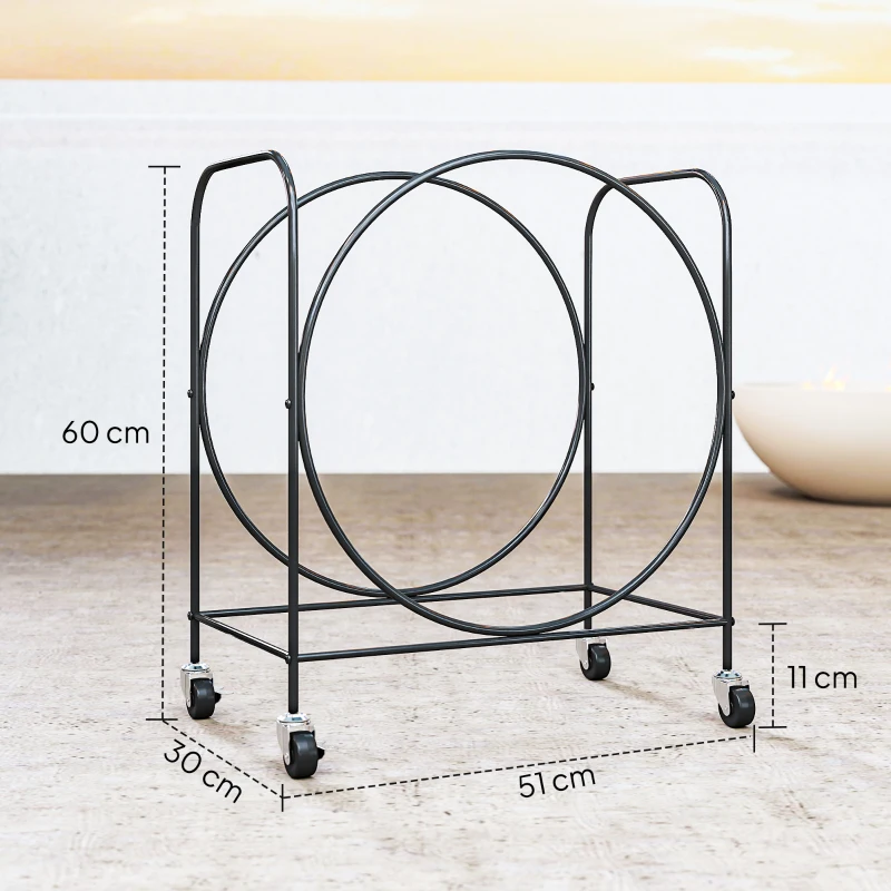 Outsunny Portalegna Metallico per Camino con Ruote, per Interno ed Esterno 51x30x60 cm Nero