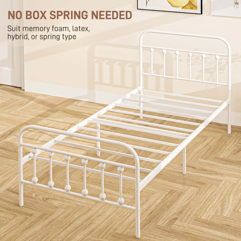 HOMCOM Single Minimalistic Metal Bed Frame - White