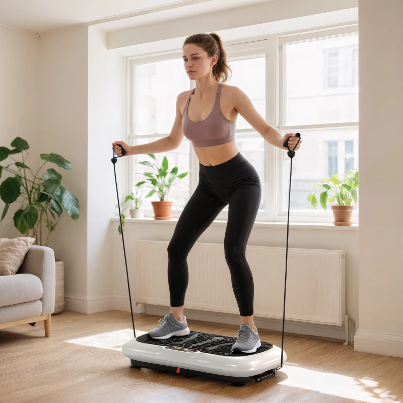 HOMCOM Trilplaat met 99 Niveaus, 2 Fitnessbanden 73 x 40 x 13cm Wit+Zwart