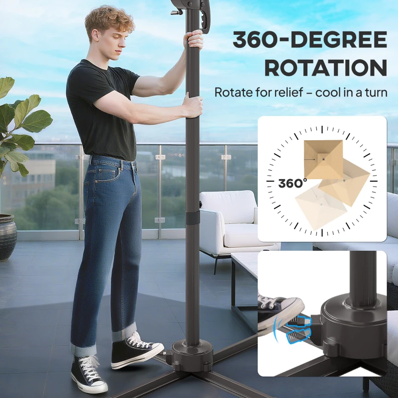 Outsunny 2.5m Cantilever Parasol with Solar Powered LED Lights, 360° Rotation, Tilt Adjustment, Crank Handle, Khaki