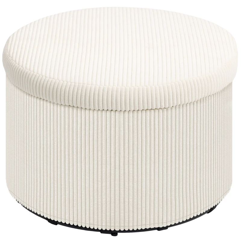 HOMCOM Puf de almacenamiento, taburete redondo, puf reposapiés de terciopelo acanalado, carga 120 kg, Ø 60 x 41 cm, beige