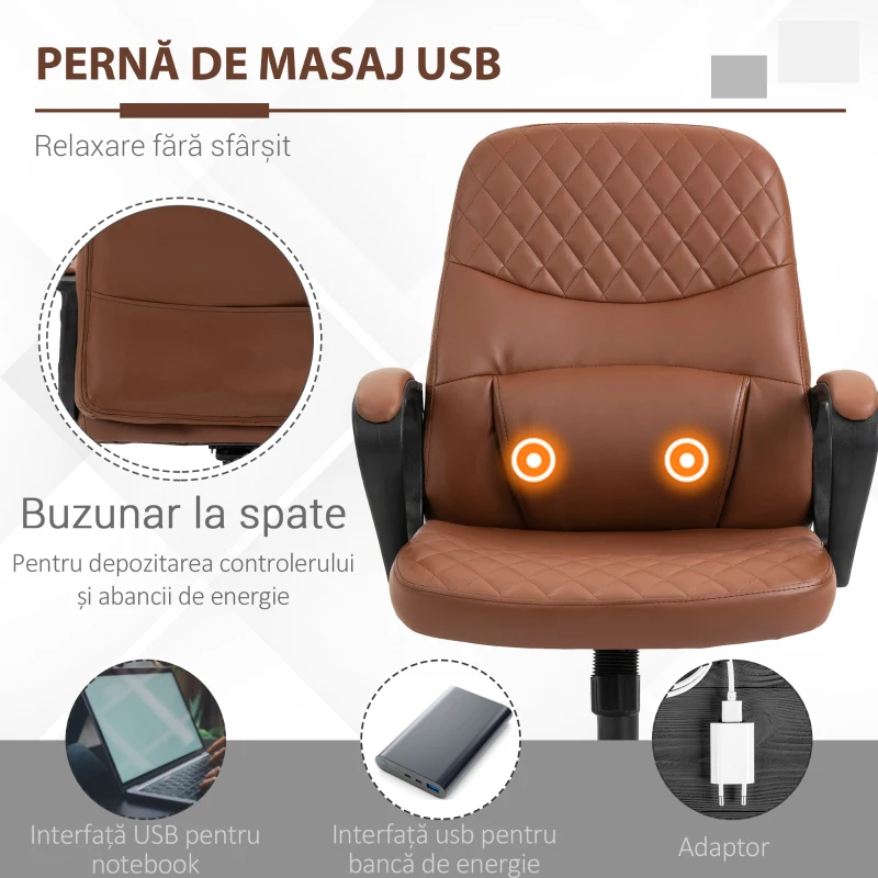 Vinsetto Scaun Birou Masaj – Maro, Reglabil, Piele Ecologica(m-4)