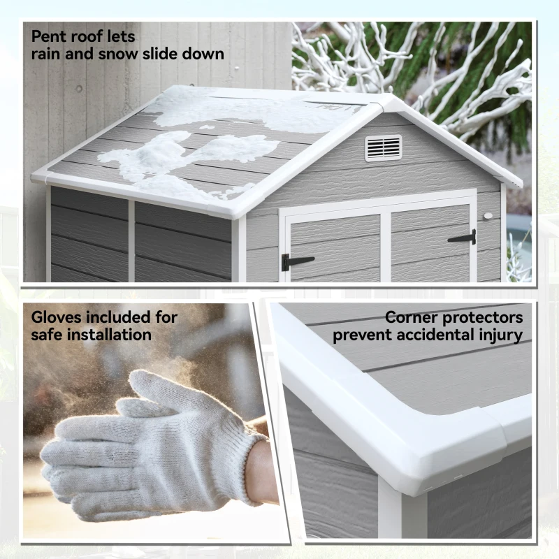 Outsunny Abrigo de Jardim em Resina 182x151x219 cm com Piso Janela Ventilação Portas Duplas Cinzento