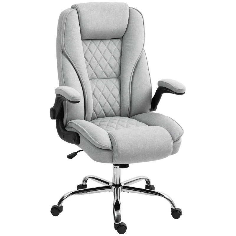 HOMCOM Silla de oficina, silla de oficina ergonómica, altura ajustable, reposabrazos abatibles, 70 x 70 x 114-122 cm, gris