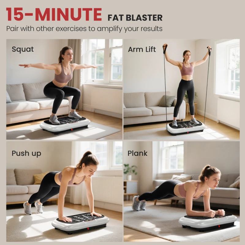 HOMCOM Trilplaat met 99 Niveaus, 2 Fitnessbanden 73 x 40 x 13cm Wit+Zwart