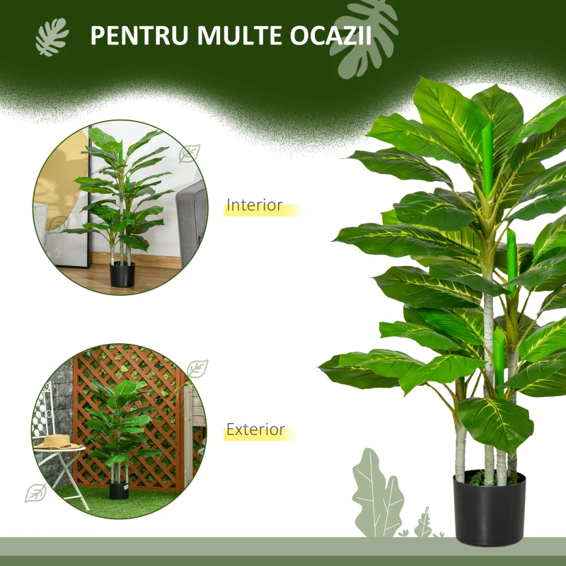 HOMCOM Plantă Artificială cu 33 de Frunze pentru Uz Interior și Exterior cu Ghiveci, Plantă Falsă în PEVA, PE și Ciment, 95 cm, Verde(m-4)
