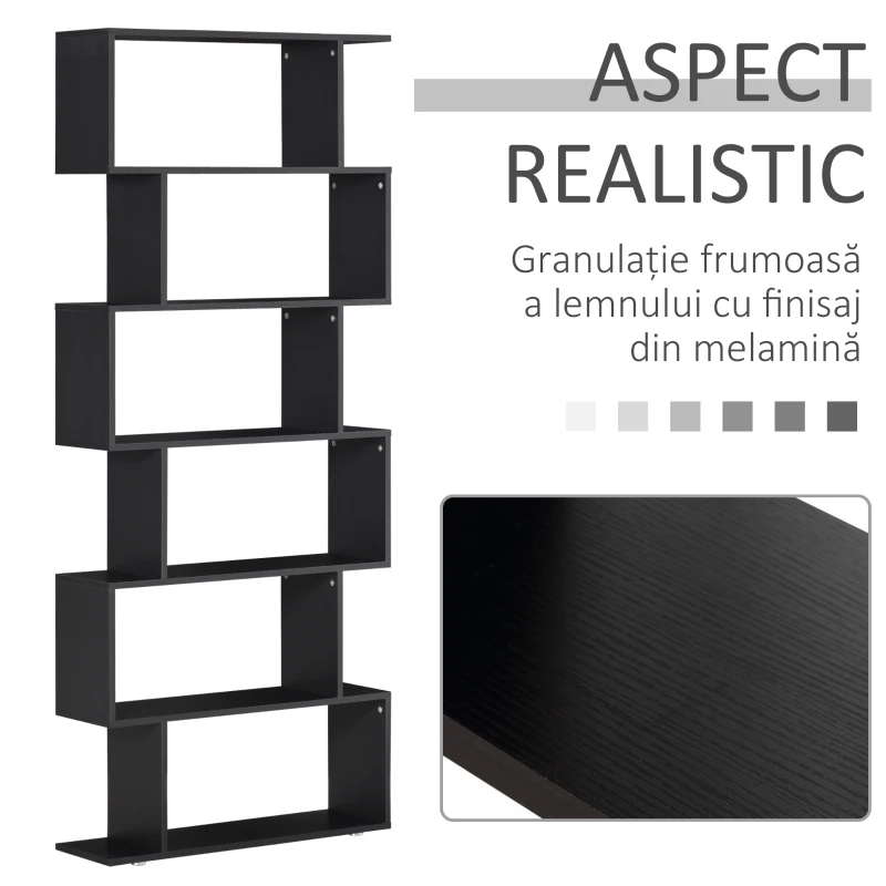HOMCOM Bibliotecă din Lemn cu 6 Rafturi, 80x24x191 cm, Negru