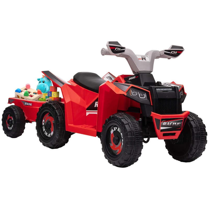 HOMCOM Elektro-Kinderquad mit Anhänger, 2,5 km/h, 50 Minuten Fahrtzeit, für 1,5 bis 3 Jahre, bis 25 kg, Rot