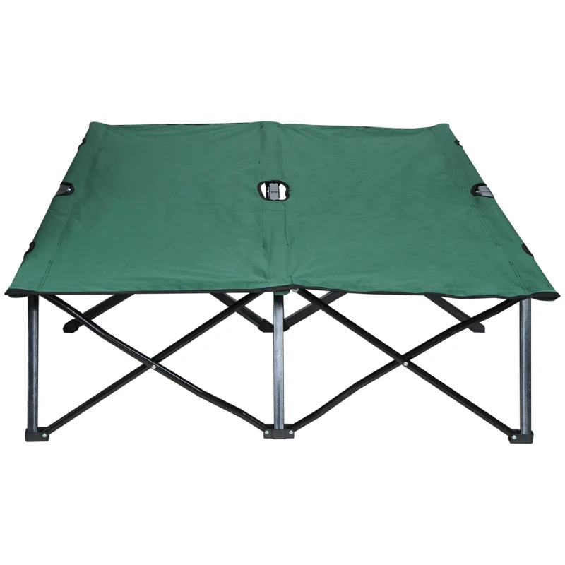 Outsunny Campingbett Klappbar für 2 Personen Feldbett Klappbett mit Tragetasche bis 136 kg belastbar Stahl Oxford Grün+Schwarz 193 x 125 x 40 cm