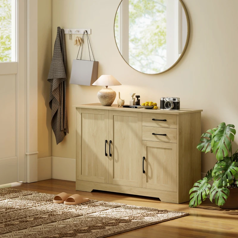 HOMCOM Modern Living Room Sideboard with 3 Doors 2 Drawers Adjustable Shelf for Dining Room Entryway 120x38x79 cm Natural