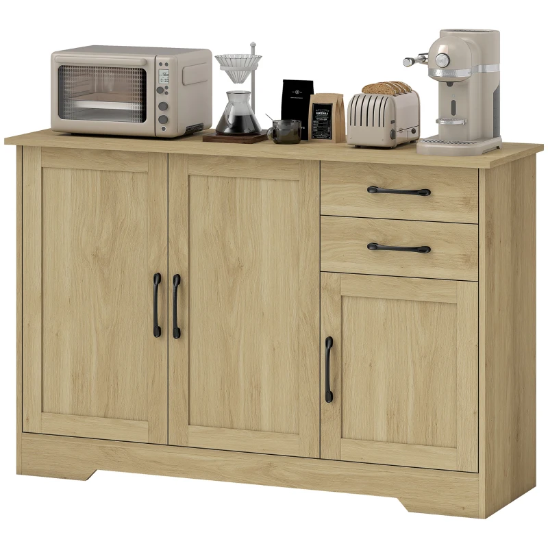HOMCOM Buffet de Salon Moderne avec 3 Portes 2 Tiroirs Étagère Réglable pour Salle à Manger Entrée 120x38x79 cm Naturel