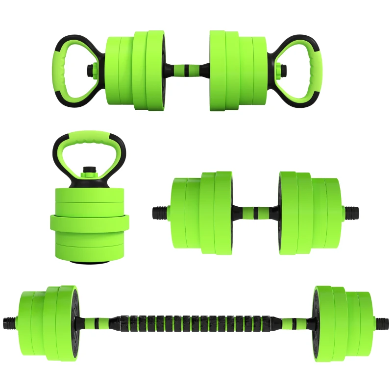 SPORTNOW 30kg Four-In-One Adjustable Weight Dumbbells Set, Barbell, Kettlebell, Push Up Stand - Green