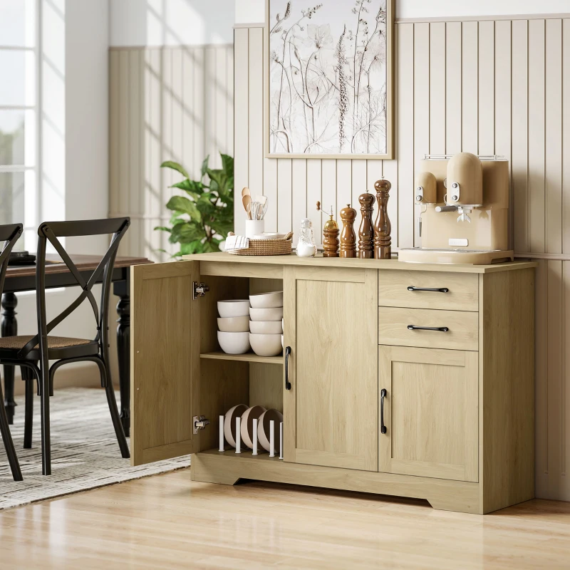HOMCOM Buffet de Salon Moderne avec 3 Portes 2 Tiroirs Étagère Réglable pour Salle à Manger Entrée 120x38x79 cm Naturel