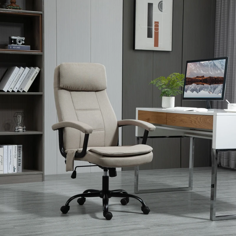 Vinsetto Silla de Oficina con Masaje Silla de Juego Ajustable en Altura Silla de Escritorio Ergonómica con Sensación de Lino Beige