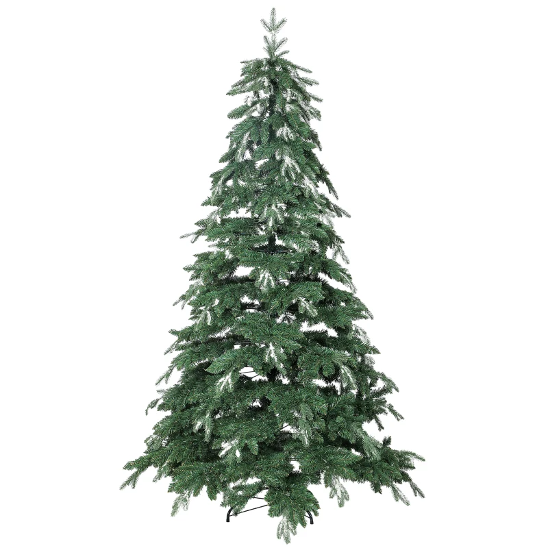 HOMCOM Árbol de Navidad Artificial 210 cm Ramas Realistas con Efecto Nieve Soporte de Acero Base Plegable Montaje Rápido