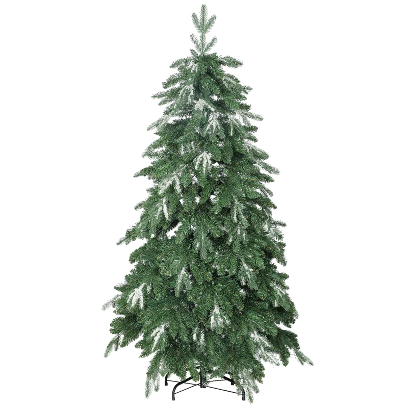 HOMCOM Árbol de Navidad Artificial 150 cm Ramas Realistas con Efecto Nieve Soporte de Acero Base Plegable Montaje Rápido
