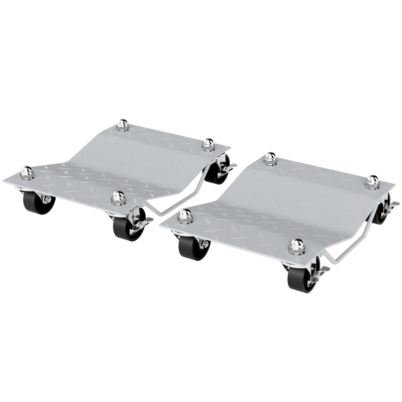 DURHAND Set di 2 Carrelli Sposta Auto in Metallo Antiscivolo con Ruote Girevoli e Bloccabili, Argento