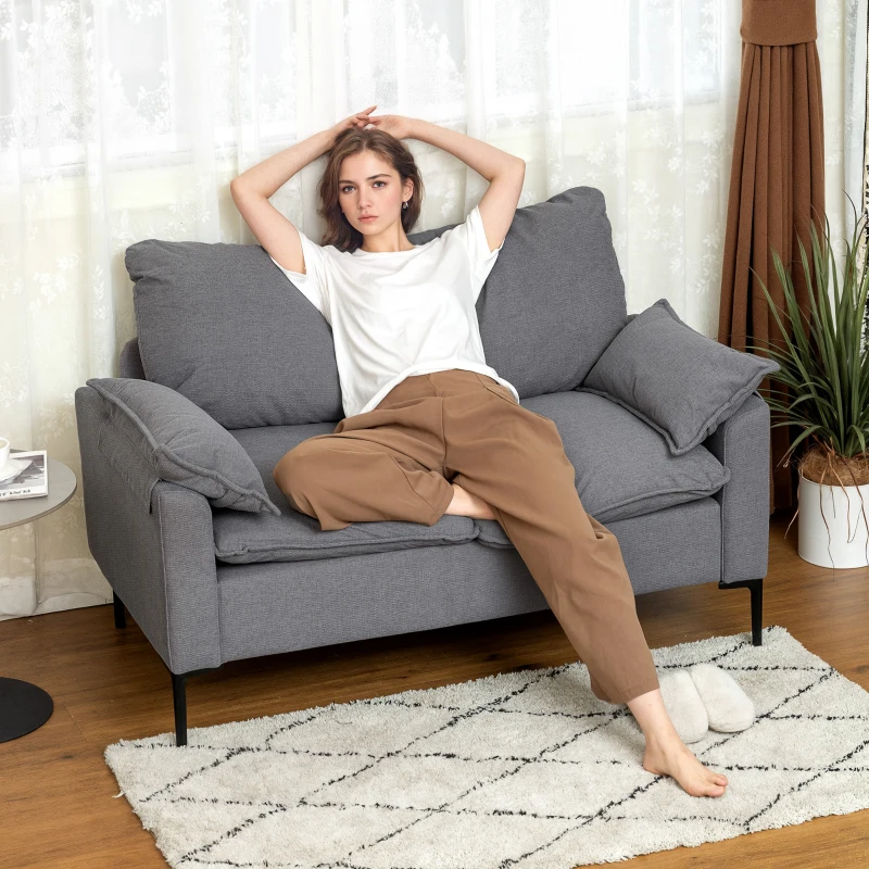 HOMCOM Sofá de 2 Plazas Tapizado en Terciopelo con Patas de Metal Reposabrazos Acolchado 130x77x84 cm Gris