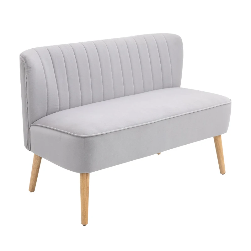 HOMCOM Modern Velvet Double Seat Sofa w/ Wood Frame Foam Padding High Back Soft Comfortable Compact Couch Grey