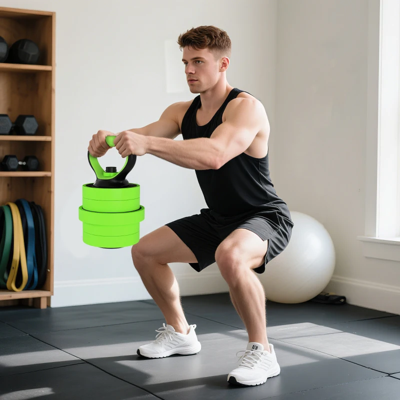 SPORTNOW 30kg Four-In-One Adjustable Weight Dumbbells Set, Barbell, Kettlebell, Push Up Stand - Green