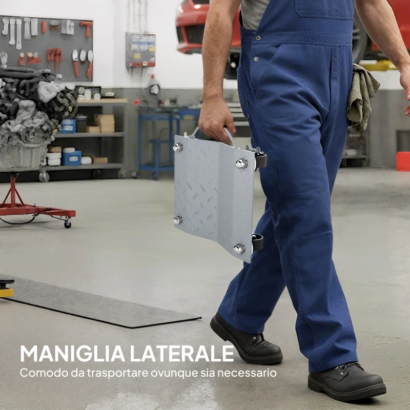 DURHAND Set di 2 Carrelli Sposta Auto in Metallo Antiscivolo con Ruote Girevoli e Bloccabili, Argento