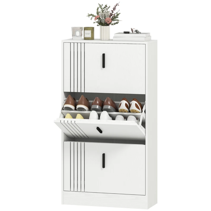 HOMCOM Scarpiera a 3 ante per 18 paia in legno 63 x 24 x 117 cm Bianco