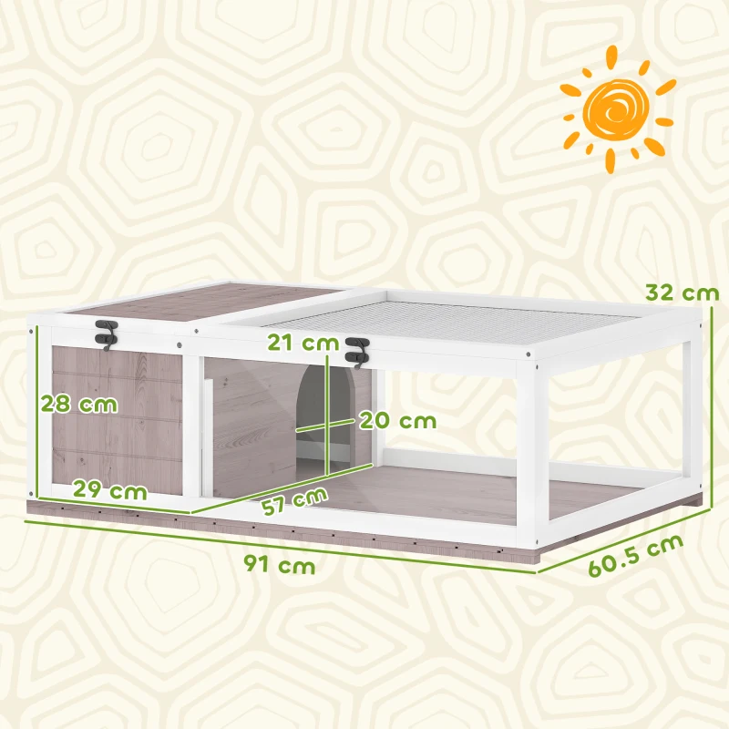 PawHut Casa recinto gabbia habitat per piccoli animali tartarughe con 2 spazi 91 x 60,5 x 32 cm legno massello marrone chiaro
