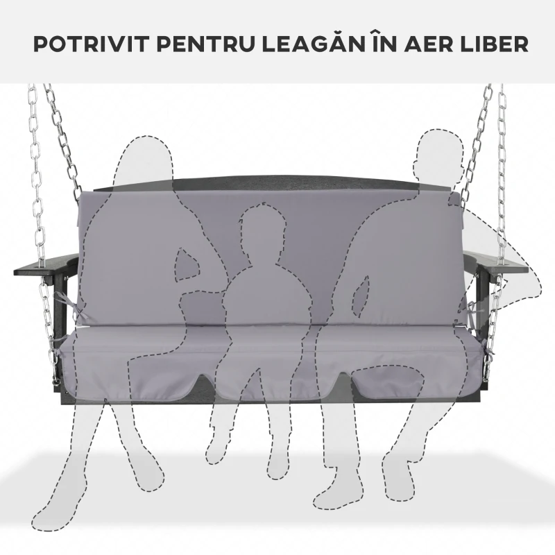 Outsunny Perne pentru exterior din spuma si poliester pentru balansoar de gradina, 3 locuri cu elemente de fixare, 2 bucati da 130x45x5 cm, gri inchis