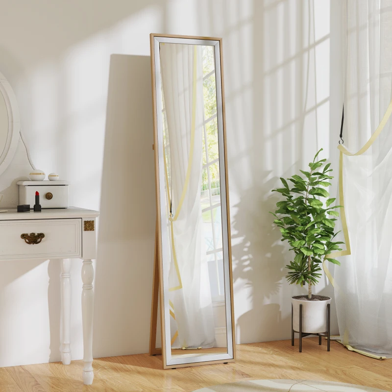 HOMCOM Specchio a figura intera con cornice MDF bicolore, 157 x 37 cm,  Argento/Naturale