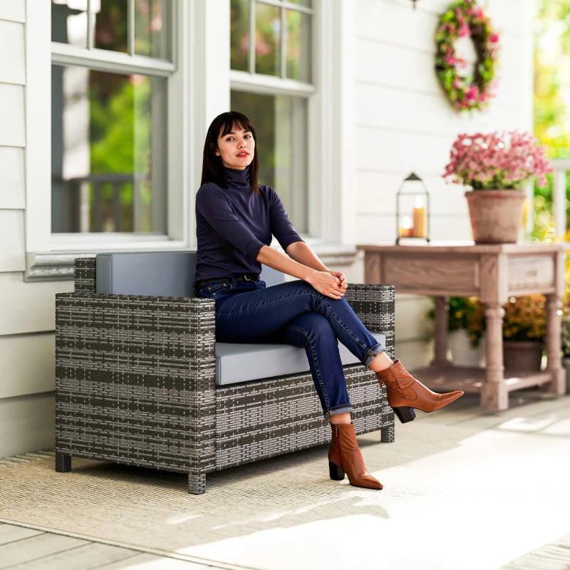 Outsunny 2-Seater Weather Resistant Outdoor Garden Rattan Sofa Chair Grey