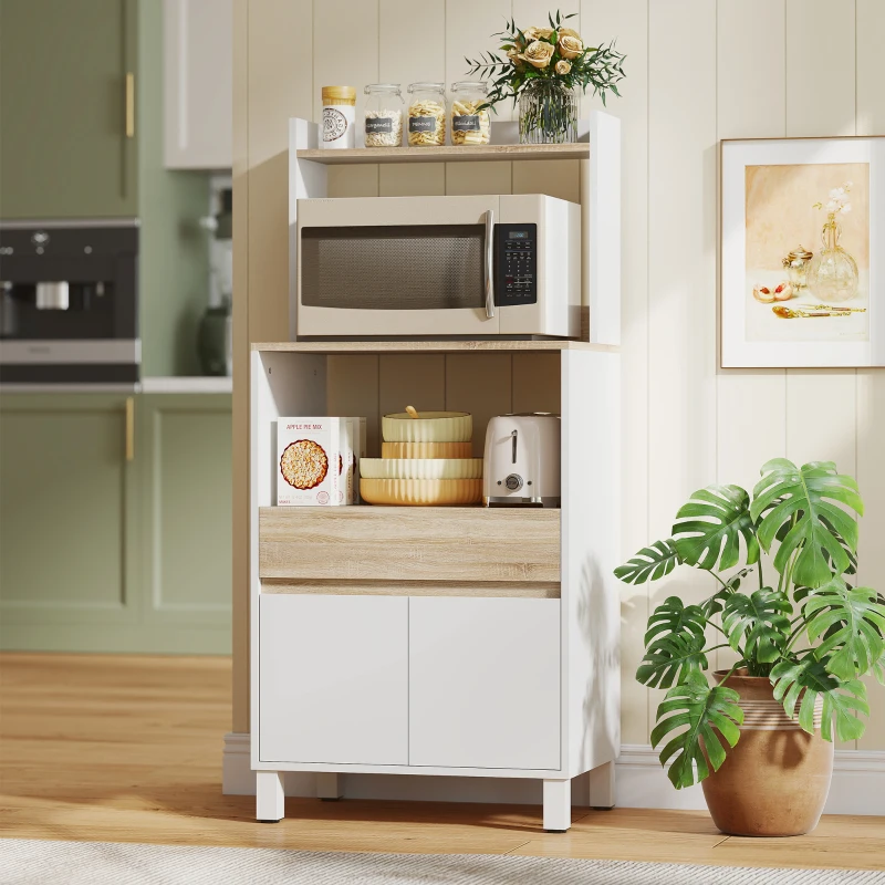 HOMCOM Mikrowellen-Sideboard mit Stauraum, 60 x 40 x 131 cm, Eiche/Weiß