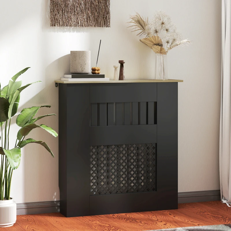 HOMCOM Copritermosifone, design moderno a listelli, con ripiano superiore, 78 x 19 x 81 cm, Nero