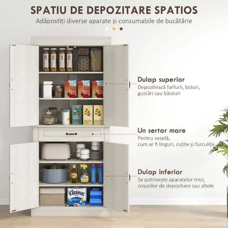 Homcom Bufet Bucatarie – Stil Colonial Lemn Alb 80×35×180 cm