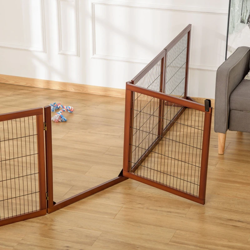 PawHut Absperrgitter für Hunde, klappbar, Kiefernholz, 432 x 36 x 70 cm, Kaffee(m-10)