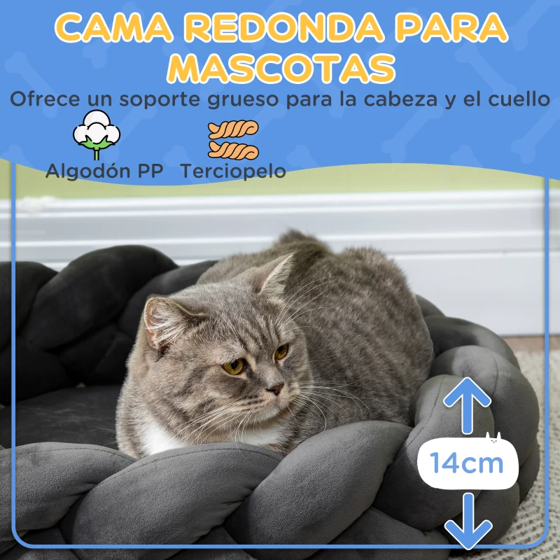 PawHut Cama para Perros Pequeños Cama para Mascotas Lavable con Cojín Independiente y Cuerda de Algodón 55x55x14 cm Gris