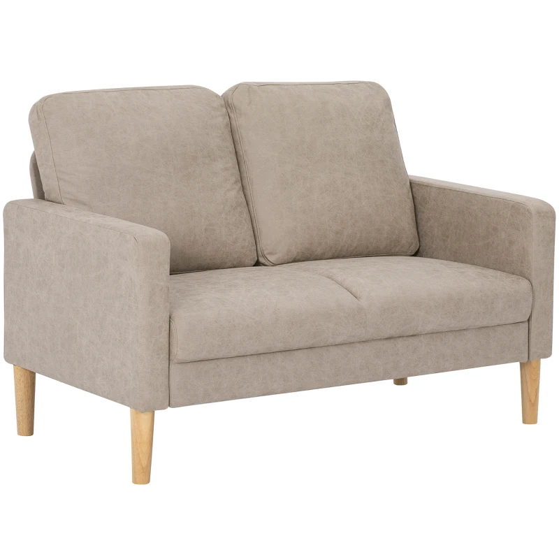 HOMCOM Sofá de 2 Plazas Tapizado en Microfibra con Patas de Madera Reposabrazos 130x78x85 cm Crema