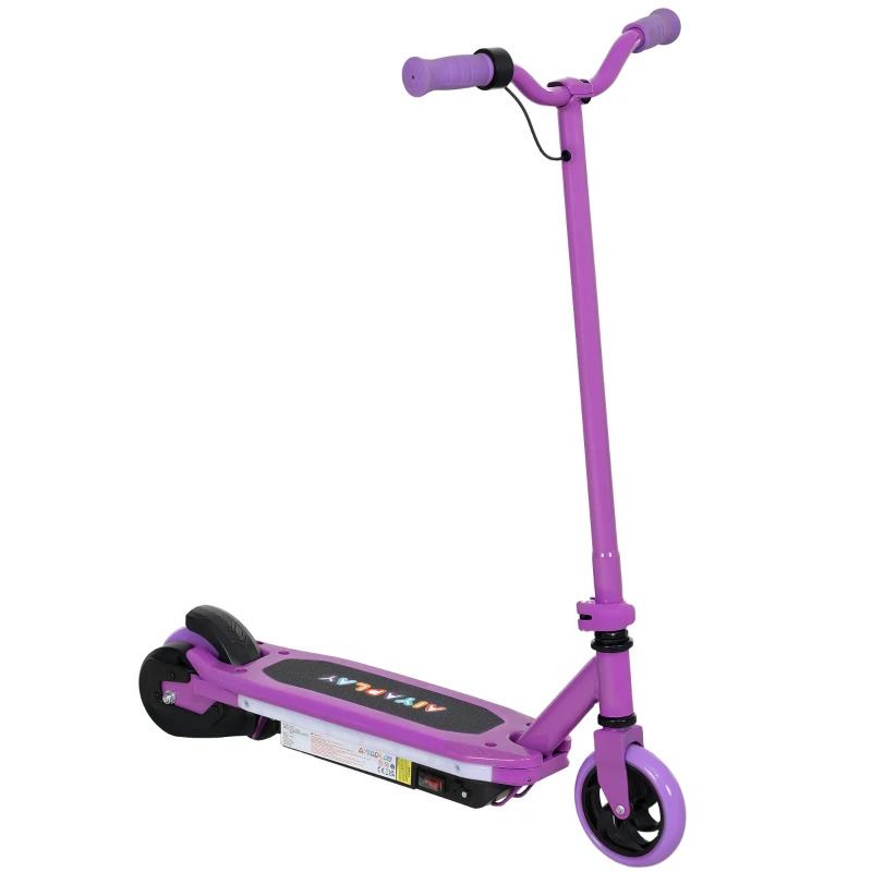 AIYAPLAY Monopatín eléctrico para niños 6-14 años, velocidad máxima 10 km/h, luces LED de colores, freno electrónico, violeta
