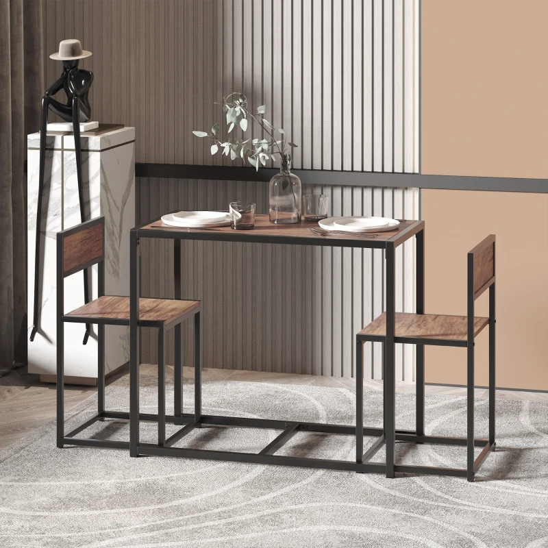 HOMCOM 3-teiliges Bartisch-Set Hochtisch-Set 3-teilig, 2 Stühle, 1 Tisch, 90 cm x 47 cm x 76  cm, Braun + Schwarz