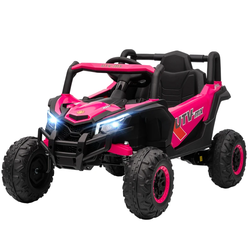 AIYAPLAY Voiture Électrique pour Enfants UTV 12V avec 2 Moteurs Télécommande 2,4G Vitesse jusqu'à 7 km/h Système de Suspension Rose