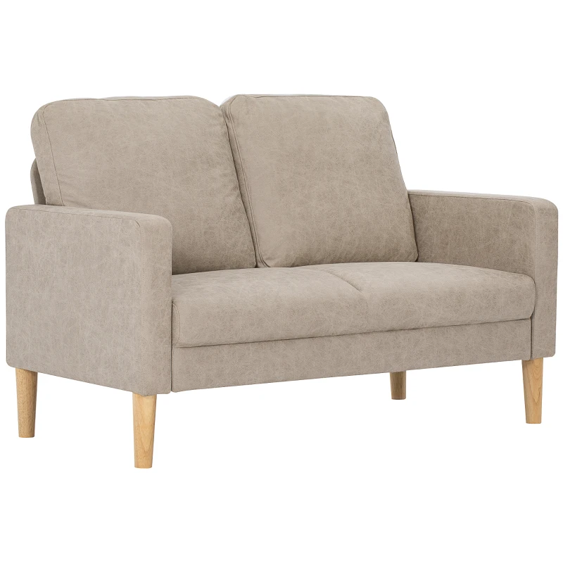HOMCOM Sofá de 2 Plazas Tapizado en Microfibra con Patas de Madera Reposabrazos 130x78x85 cm Crema