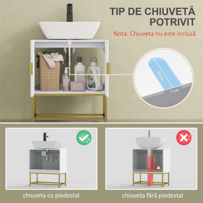 Masca Chiuveta cu Dulap – 2 Usi, Lemn & Otel 60×30×65 cm