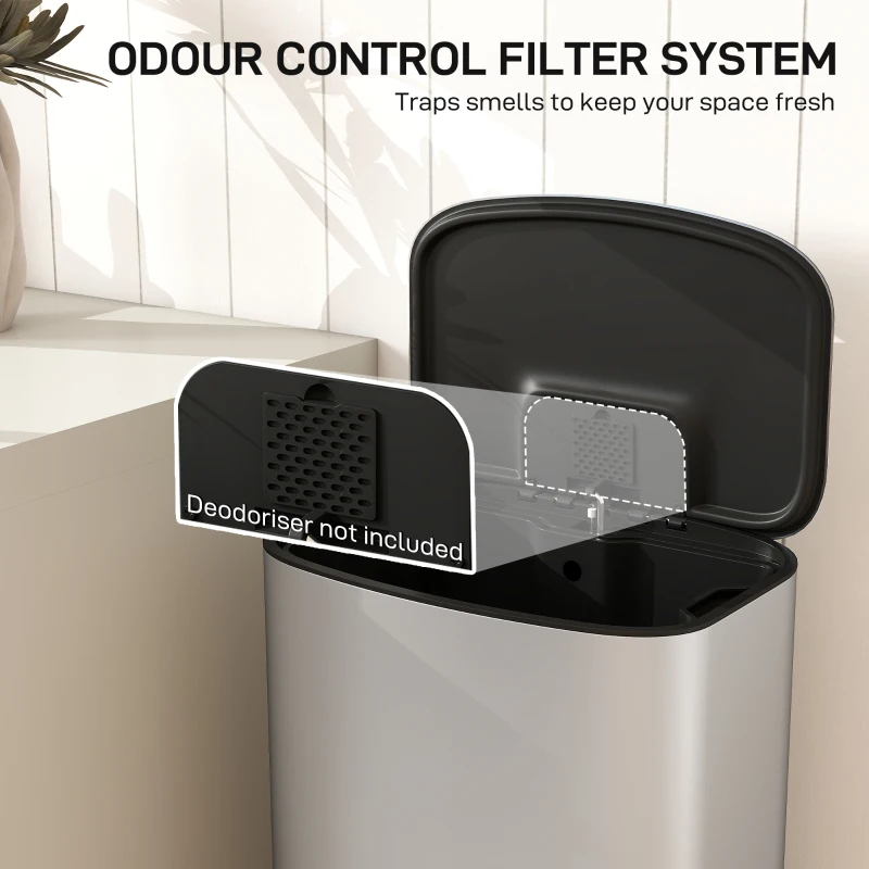 HOMCOM 50 L Treteimer mit Soft-Close und 90°-Öffnung – herausnehmbarer Inneneimer, Edelstahl, Grau