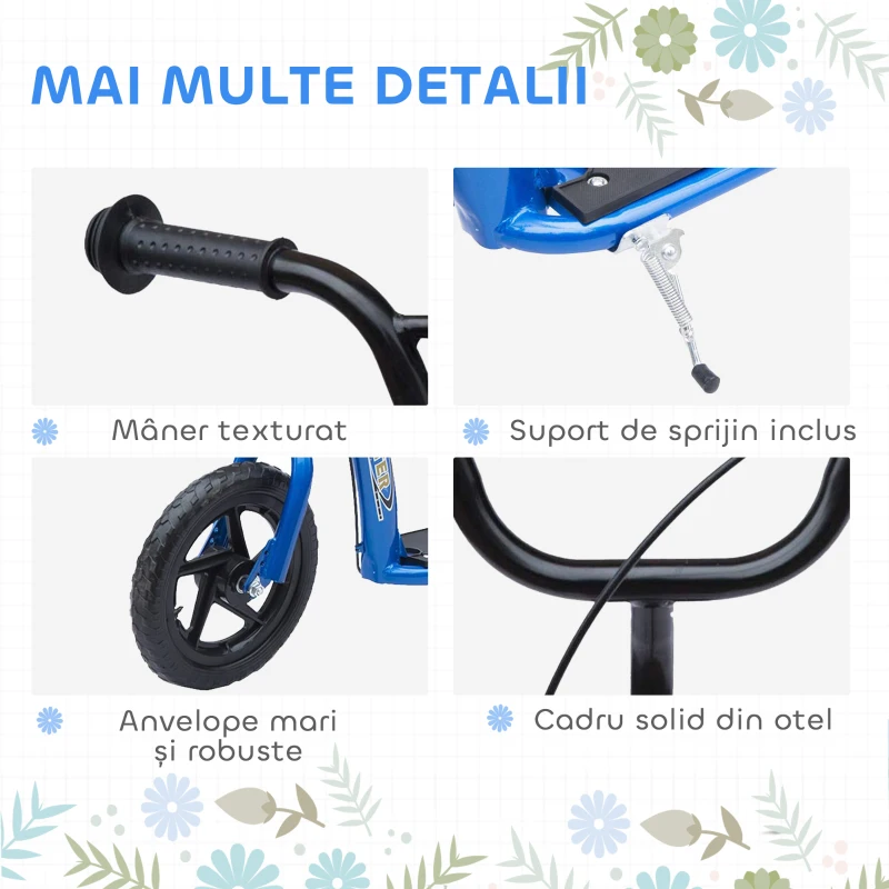 HOMCOM Trotinetă pentru Copii cu Frână de Spate și Ghidon Reglabil Albastru