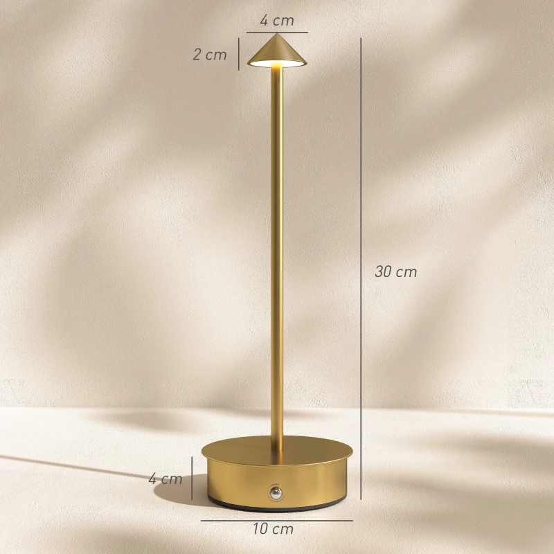 HOMCOM Conjunto de 2 Candeeiros de Mesa Recarregáveis por USB Reguláveis com Controlo Táctil 3000K/4500K/6500K Ø10x30 cm Dourado
